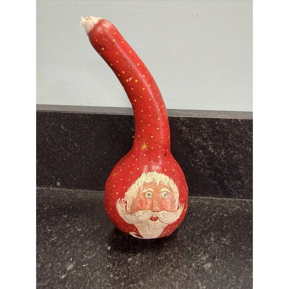 Vtg‎ Hand Painted Santa Claus Gourd 8